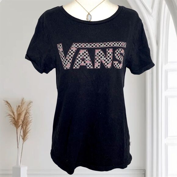 Early 2000's Y2K Skater Grunge Black Vans Cherry Print Graphic T-Shirt S Cotton - Picture 1 of 5